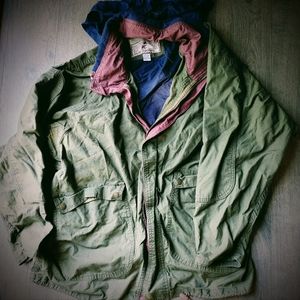 Vintage Cosi Classic Outdoors Rugged Olive Green/Navy Hood Jacket Size Small